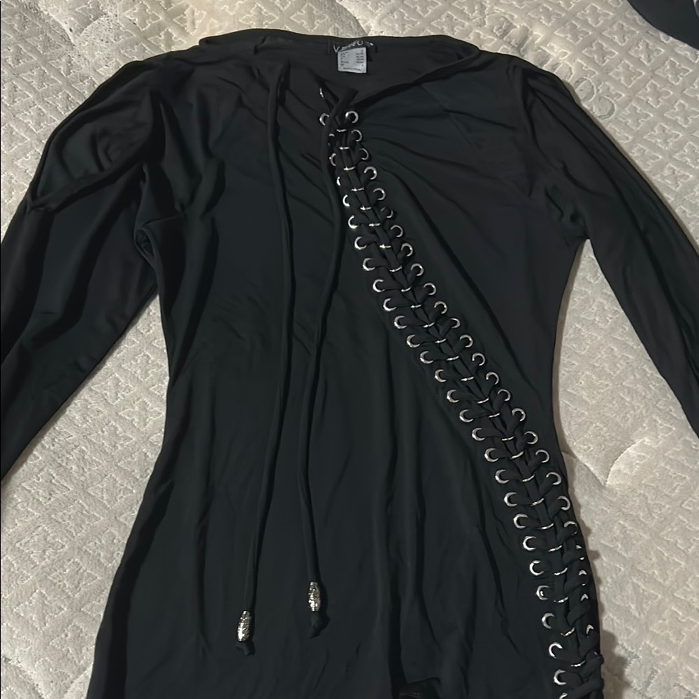 VENUS Black Lace-Up Top